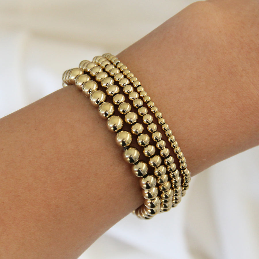 Gold Beaded Bracelets, Gold Bead Elastic Bracelets, Gold Bracelet Gifts,  Simple Gold Bead Stretch Fit Bracelets 